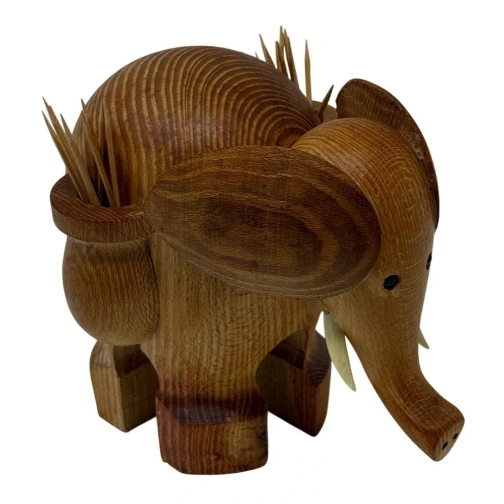 MCM Elephant Toothpick Holder‎ Wood Bar Cart Pick Holder Appetizers Cocktails C